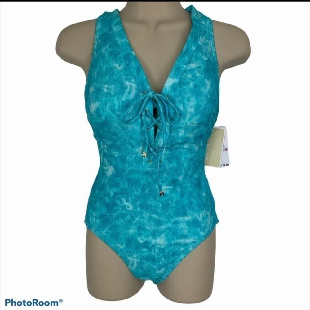 MICHAEL KORS TIE DYE LACE UP SWIMSUIT SIZE 8 NWT